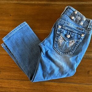 Miss Me Blue Cropped Jeans with Silver Details